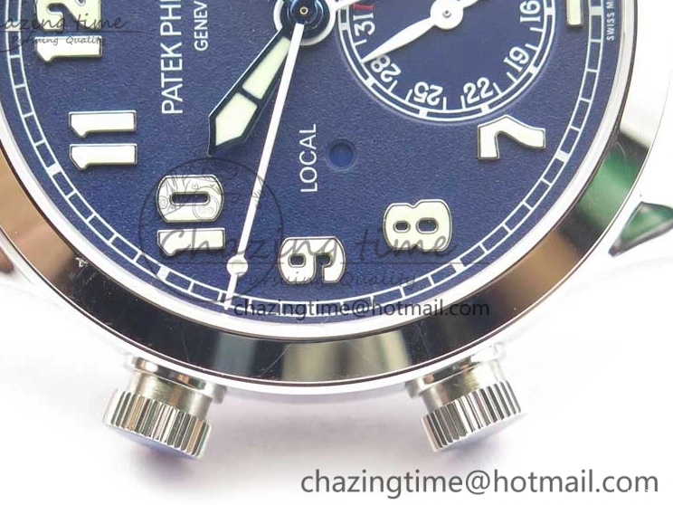 MIROTIME 0404 Practical Calatrava 5524 Pilot Travel Time SS GRF Blue Dial on Black Leather Strap A324 V 7107